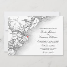 Tybee Island Karta Svart och Vitt Bröllop