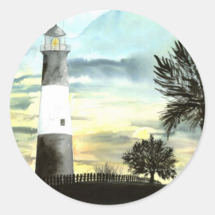 TYBEE Island Lighthouse-konsthantverk Runt Klistermärke