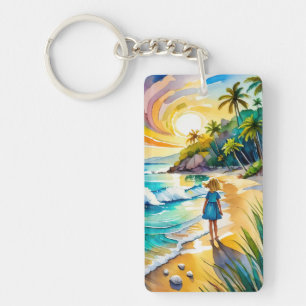 Tybee Island Watercolor Keychain