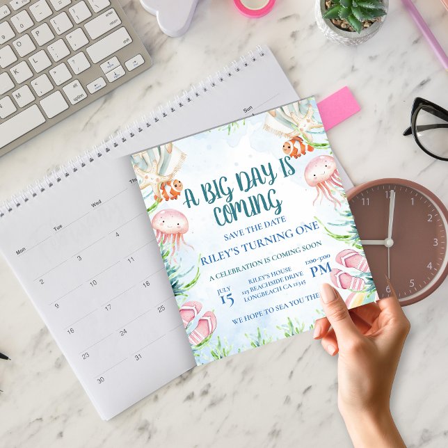 Tydlig första födelsedag Spara datum för oceanen Datumet (Skapare uppladdad)