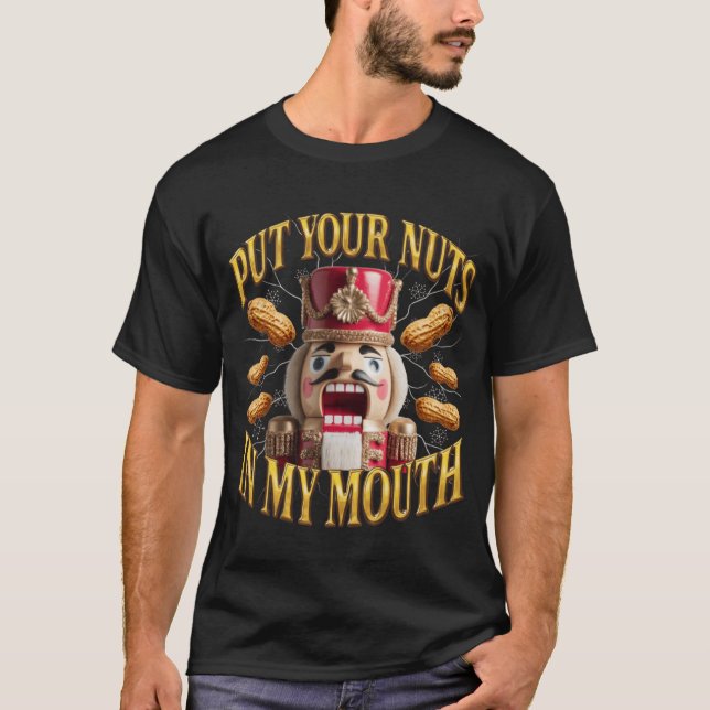 Tydlig jul sexuell Innuendo nötknäppare retro ret T Shirt (Framsida)