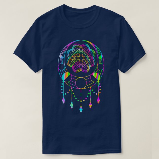 Tye Dye Celestial Måne Phase Zen Yoga Bohemian T Shirt (Design framsida)