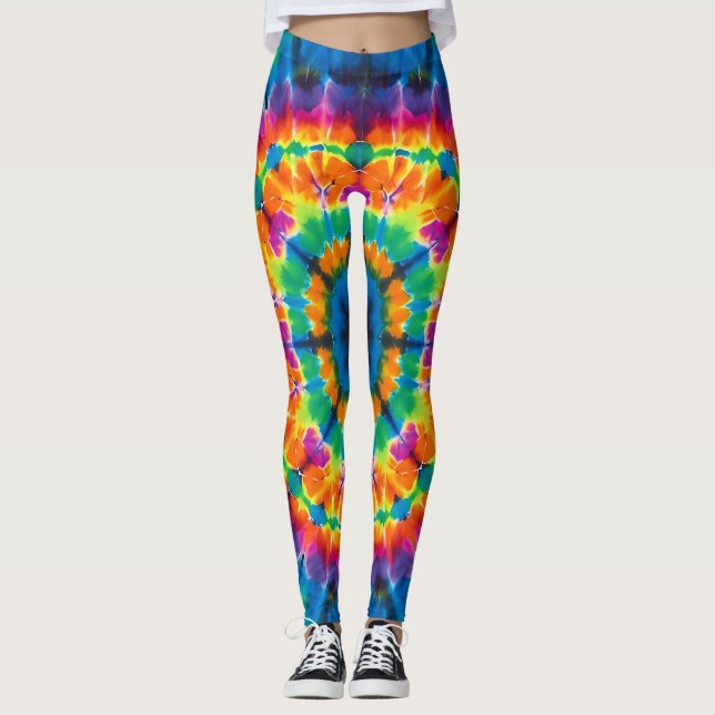 Tye-dyed, levande färgade leggings (Framsida)