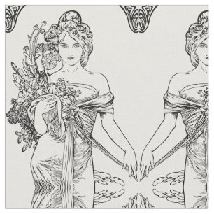Tyg för art nouveauAlphonse Mucha bomull