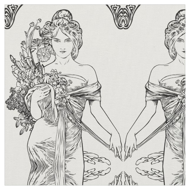Tyg för art nouveauAlphonse Mucha bomull (Närbild)