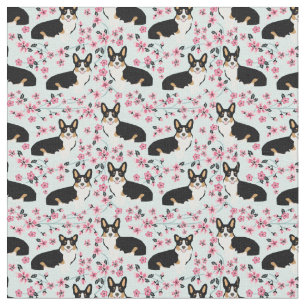 Tyg för blommar för Tricolored Corgi körsbärsr