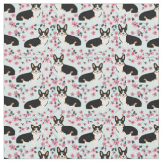 Tyg för blommar för Tricolored Corgi körsbärsrött
