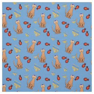 Tyg för sjal för Hanukkah kattDreidel blått