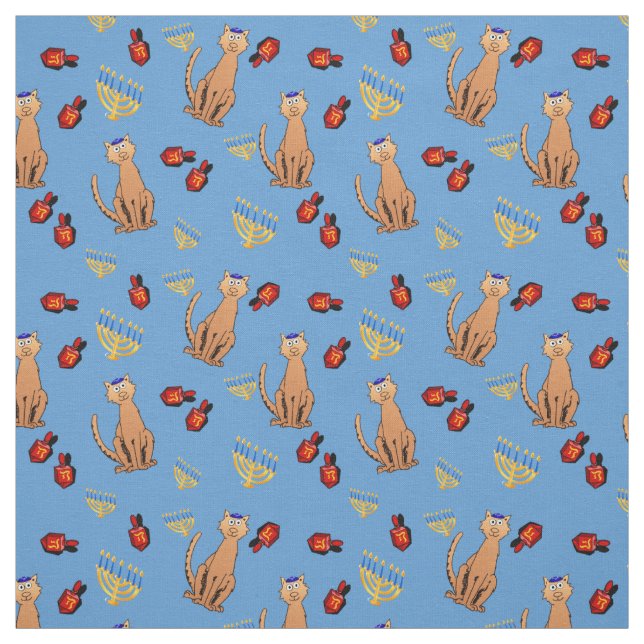 Tyg för sjal för Hanukkah kattDreidel blått (Provkarta)