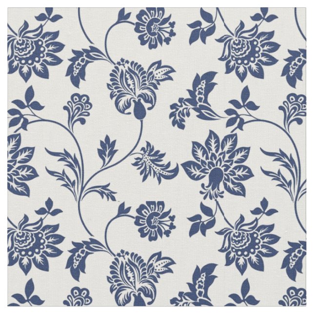 Tyg - Fransk blomsterg blå och vit  (Närbild)