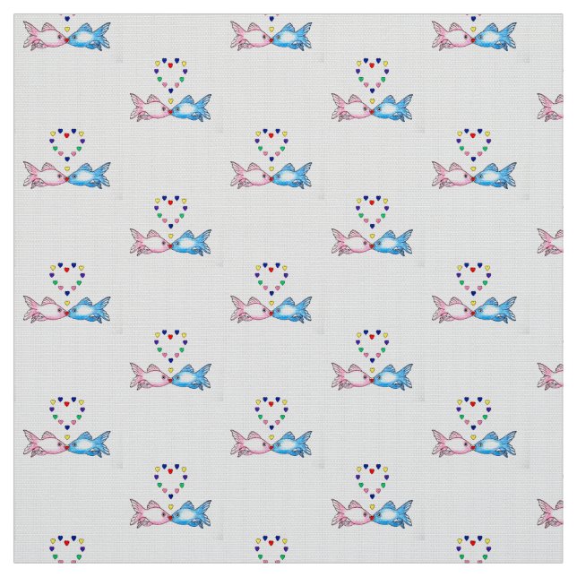 Tyg: "Kyssande fisk" med hjärtor Tyg (Provkarta)