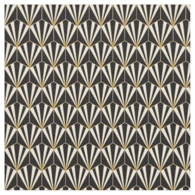 Tyg - Svart Vitt Guld Art Deco (Närbild)