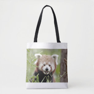 Tygkasse. Fotoröd panda.Teckenblock Tygkasse