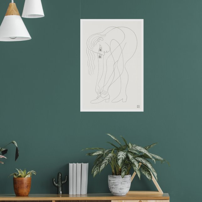 Tying Laces - Large Archival Drawing Print Poster (Vardagsrum 1)