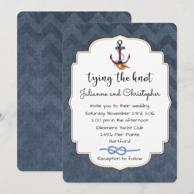 Tying The Knot Ankare med nautiskt tema bröllop Inbjudningar (Fram/baksida)