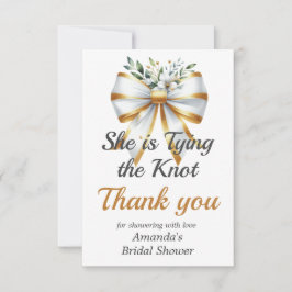 Tying the Knot Guld Vit Båge Blommig Bröllopsfest Tack Kort