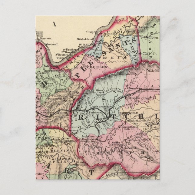 Tyler, Ritchie, Pleasants, Wood, Wirt County Vykort (Framsida)