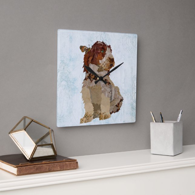 TYMAN WIRED HAIR HUND & BUTTERFLY FYRKANTIG KLOCKA (Kontor)