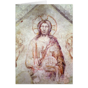 Tympanum som visar frälsarevälsignelsen, 1341 hälsningskort