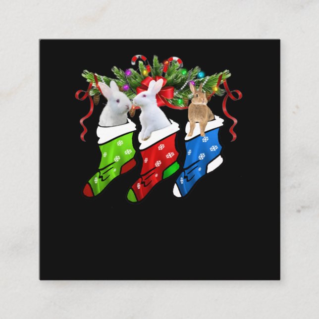 Tyngd tre kaniner i sock julkaningift fyrkantigt visitkort (Framsida)
