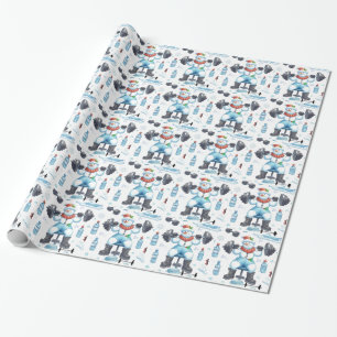 Tyngdlyftande Snömannen Håller Form Presentpapper