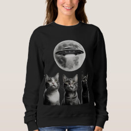 Tyngj 3 Skrämt Cats Måne UFO Alien Earth Invasion T Shirt