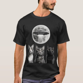 Tyngj 3 Skrämt Cats Måne UFO Alien Earth Invasion T Shirt