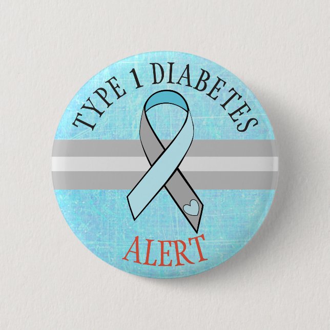Typ 1-diabetes Alert Blue Grått Button Knapp (Framsida)