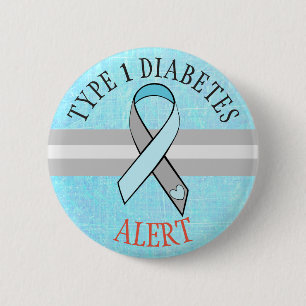 Typ 1-diabetes Alert Blue Grått Button Knapp