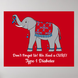 Typ 1-diabetes elefant av medvetande och hopp poster