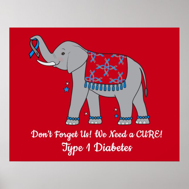 Typ 1-diabetes elefant av medvetande och hopp poster (Framsidan)