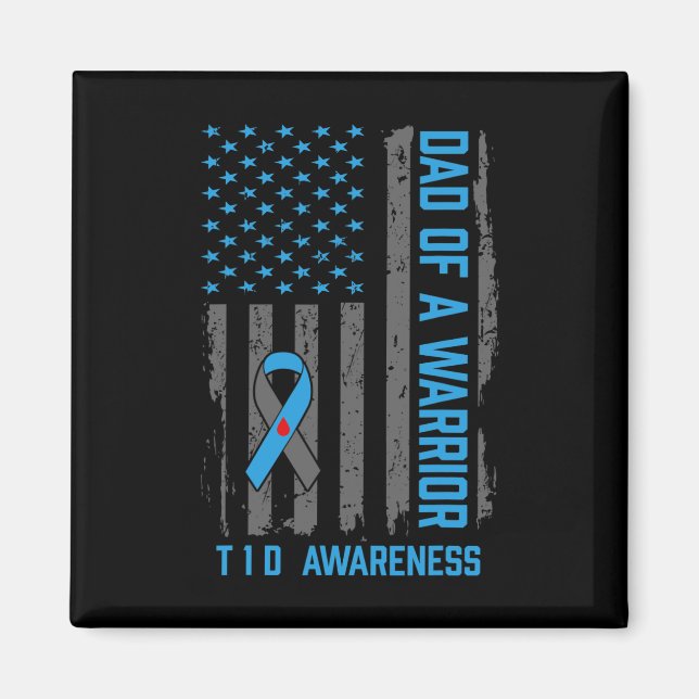 Typ 1 Diabetes Medvetenhet T1d Pappa Till Warrior  Magnet (Framsidan)