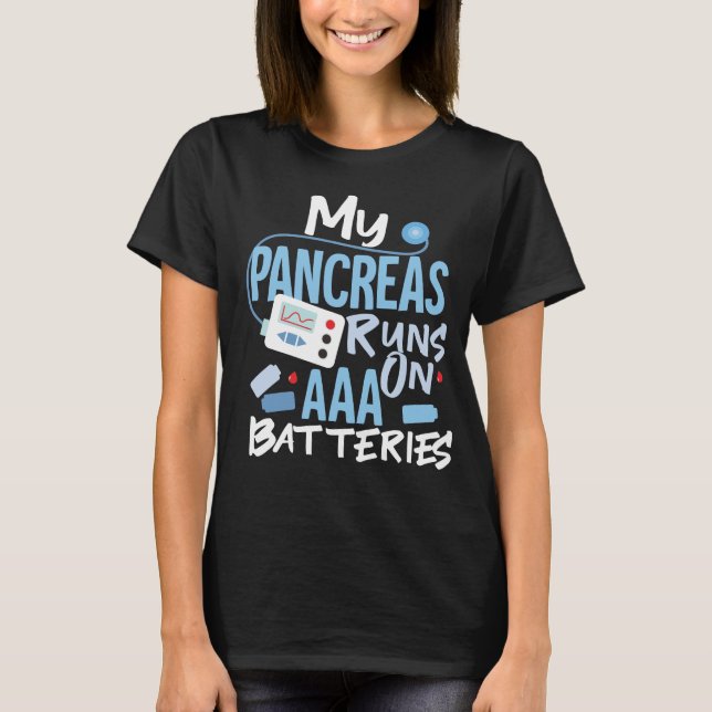 Typ 1- diabetes Pankreas Springa på AAA- batterier T Shirt (Framsida)