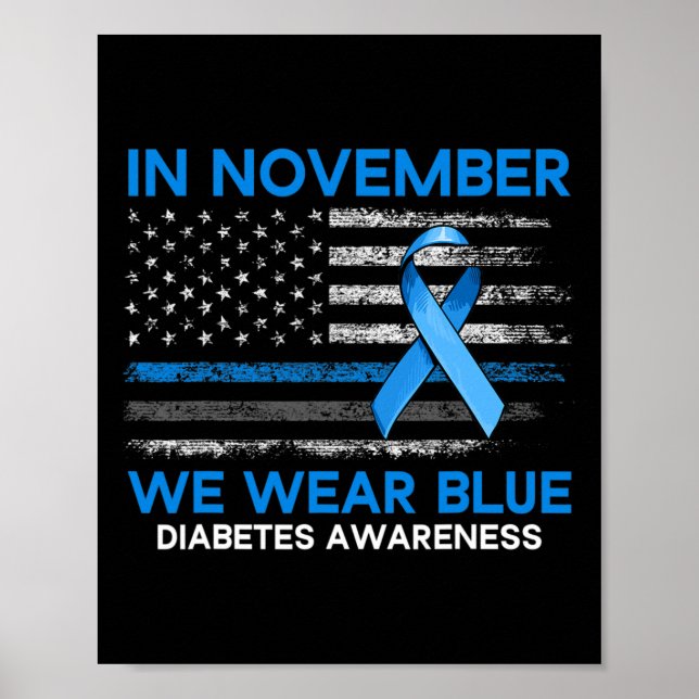 Typ 1 Diabetesmedvetenhet Amerikanska Flagga Blue  Poster (Framsidan)