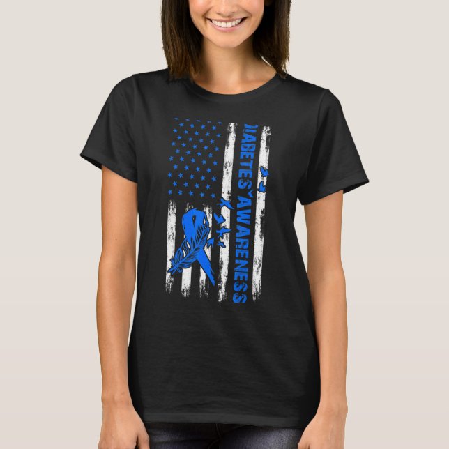 Typ 1 Diabetesmedvetenhet Amerikanska Flagga Blue  T Shirt (Framsida)