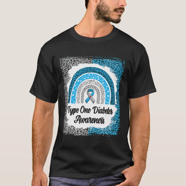 Typ 1 Diabetesmedvetenhet blekt regnbåge Leopard T Shirt (Framsida)