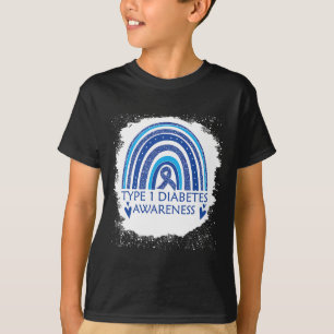 Typ 1 Medvetenhet om diabetes Bleached Rainbow Blu T Shirt