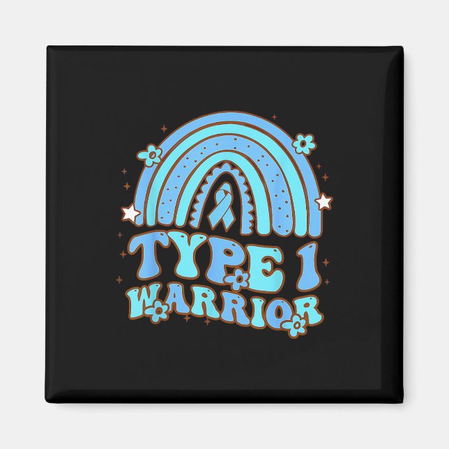 Typ 1 Warrior Retro Rainbow Diabetesmedvetande Ri Magnet (Framsidan)