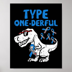 Typ 1Derful Diabetes Awareness Ribbon T1D Dinos Poster