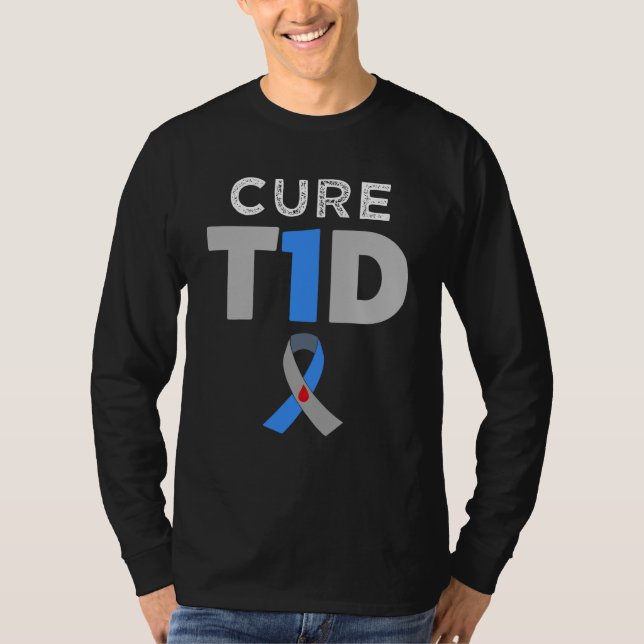 Typ för bot T1D - 1 sockersjukamedvetenhetmanar T Shirt (Framsida)