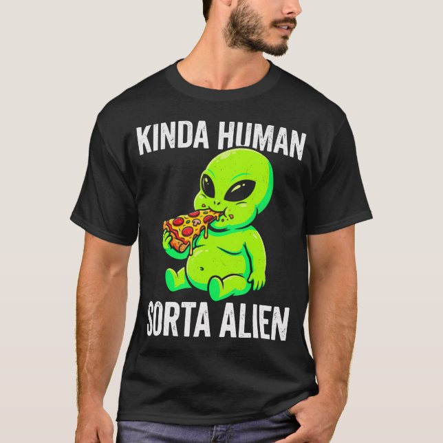 Typ Människa Lite Alien Rolig Knubbig Alien Äter T Shirt (Framsida)