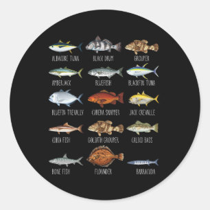 Typer av fiskarter av Saltvatten, biologi och fisk Runt Klistermärke