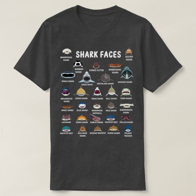 Typer av haj Ansikte T Shirt (Design framsida)