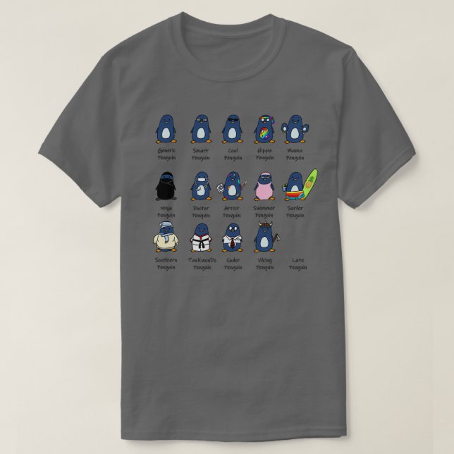Typer av Penguins design T Shirt (Design framsida)