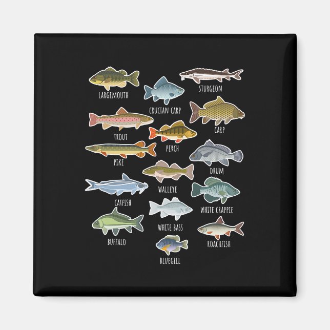 Typer av sötvattensfiskarter fiske  magnet (Framsidan)