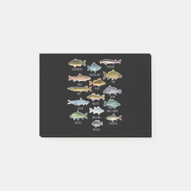 Typer av sötvattensfiskarter som fiskar post-it block (Framsida)