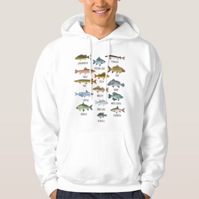 Typer av sötvattensfiske efter fisk hoodie (Framsida)