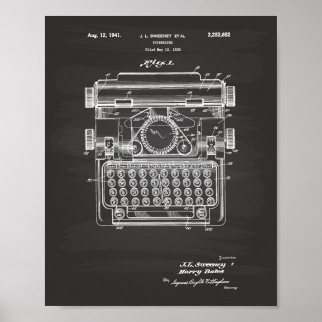 Typewriter 1941 Patent Art - Chalkboard Poster (Framsidan)