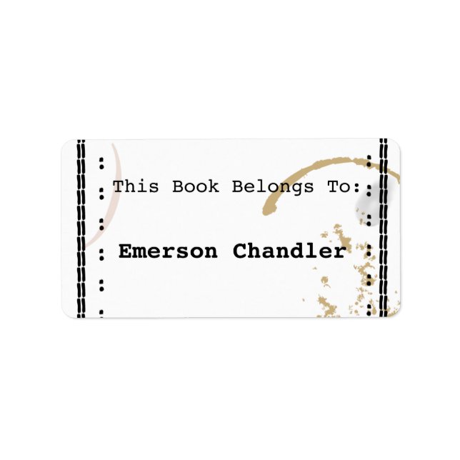 Typewriter Art Coffestain Editable Bookplåt Adressetikett (Framsidan)