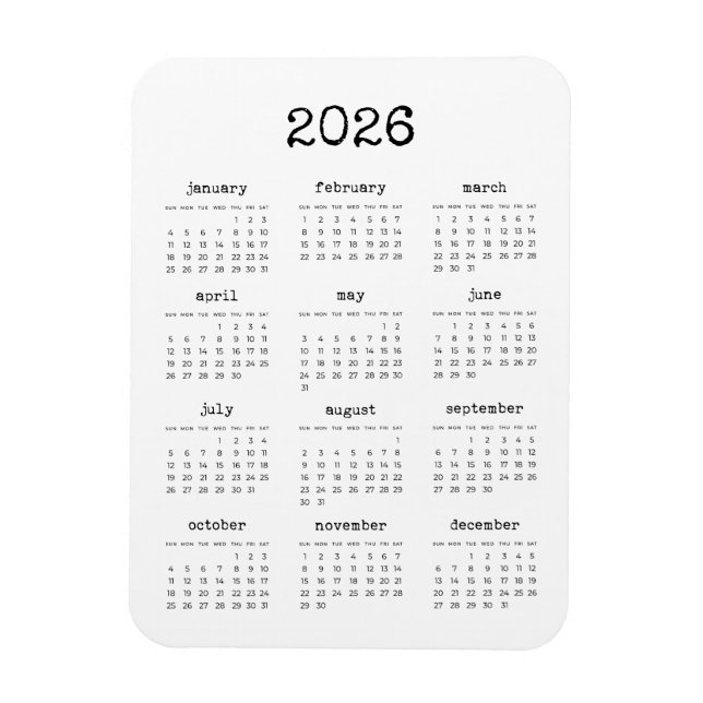 Typewriter-teckensnitt minimalist 2023-kalender magnet (Vertikal)